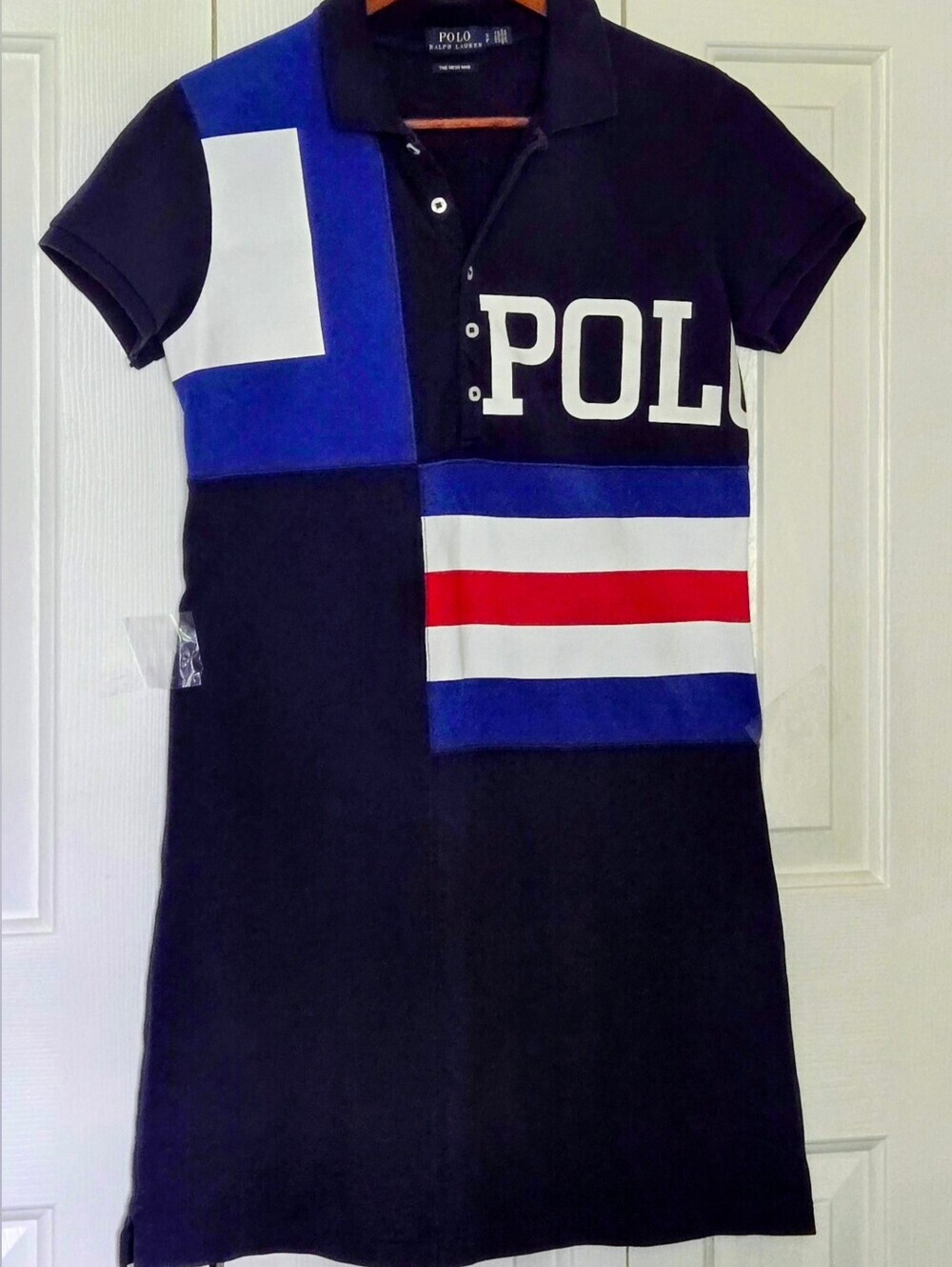 Polo by Ralph Lauren Navy Blue & White Colorblock Polo Dress with Red Stripe - Picture 7 of 16